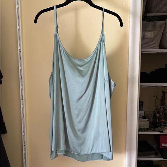 Eileen Fisher Elegant Light Blue/Green Women's Stretch Silk Top - Picture 2 of 4
